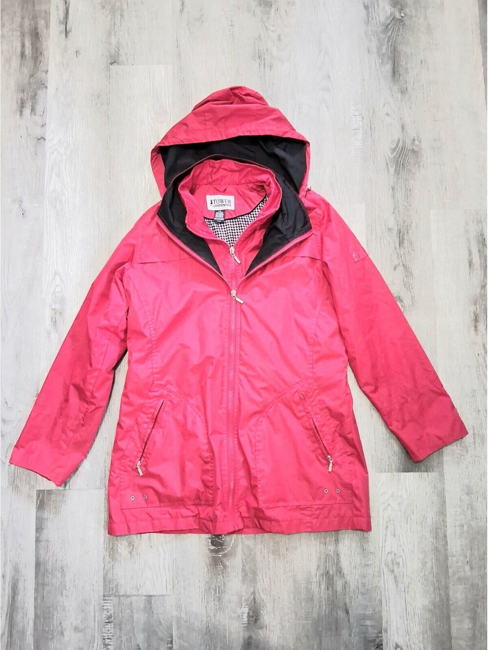 Vintage 80's London Fog "The Tower Collection" Women's Lg Red Hooded Raincoat